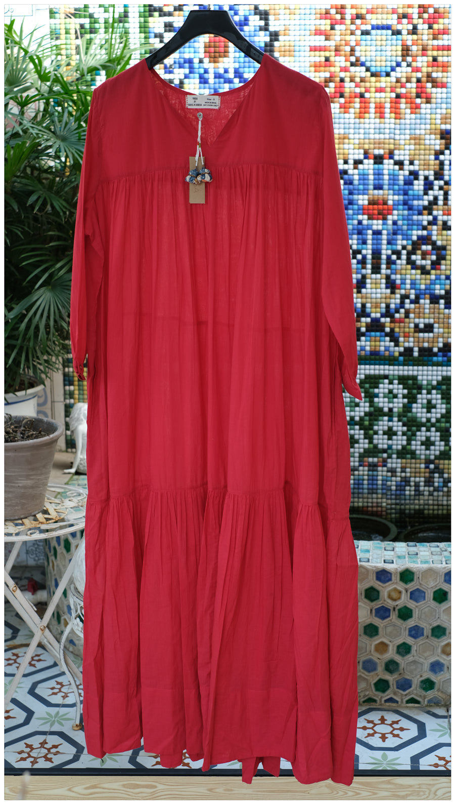 strapless open back dress Red Tier Dress – VrisaIndia