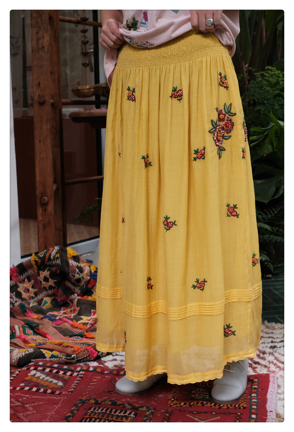 Embroidered skirt yellow best sale