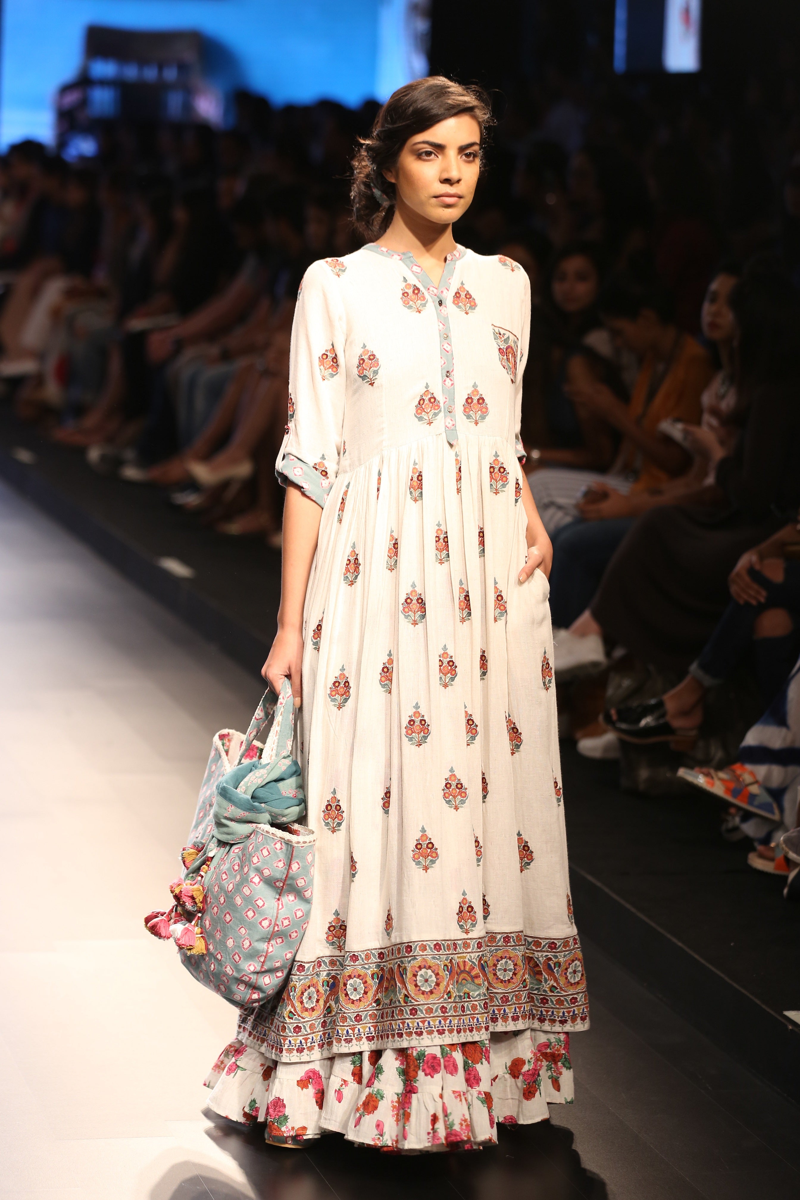 Women Cotton Off White Embroidered Dress main image 1