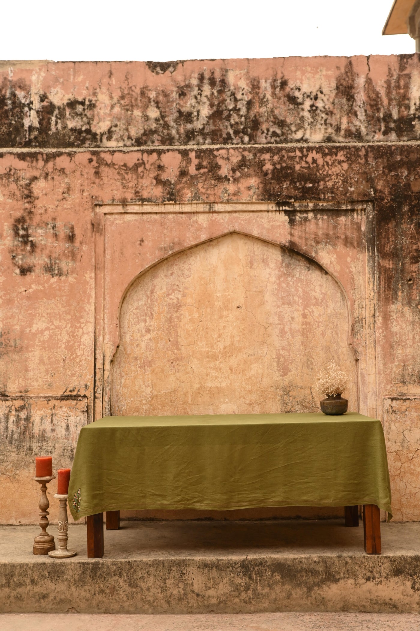 Green Embroidered Table Cover