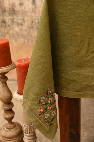 Green Embroidered Table Cover