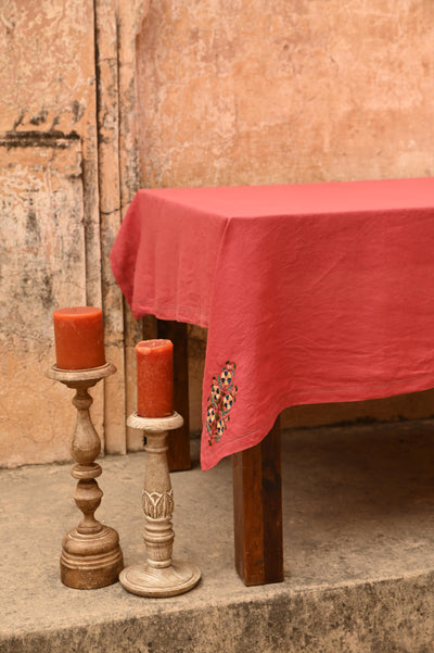 Red Embroidered Table Cover