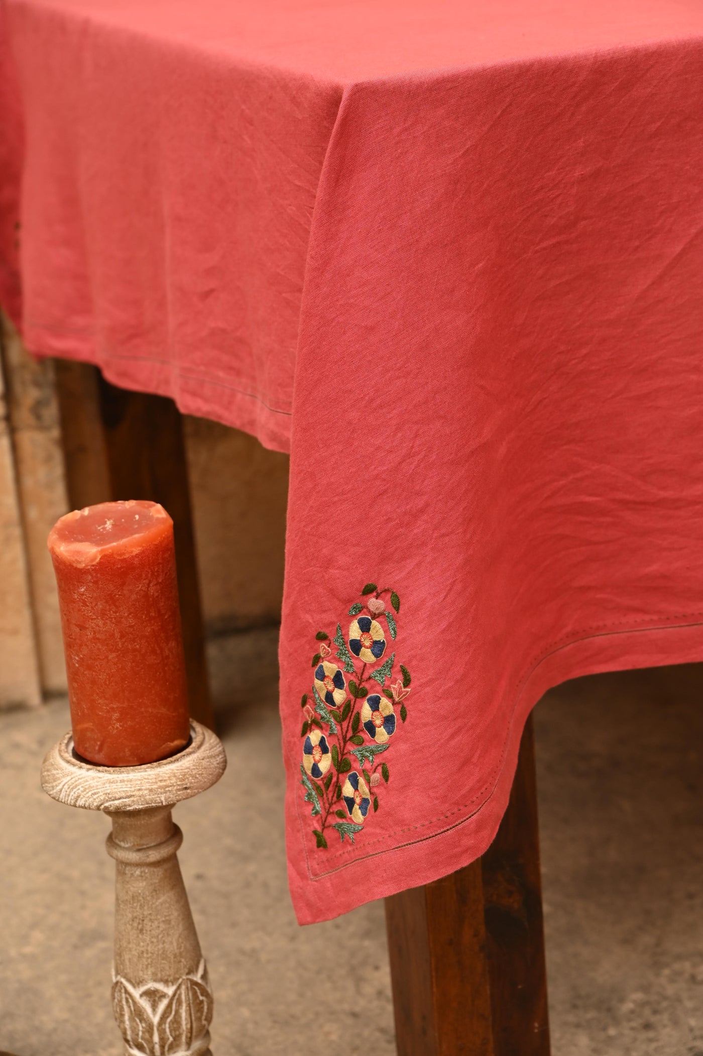 Red Embroidered Table Cover