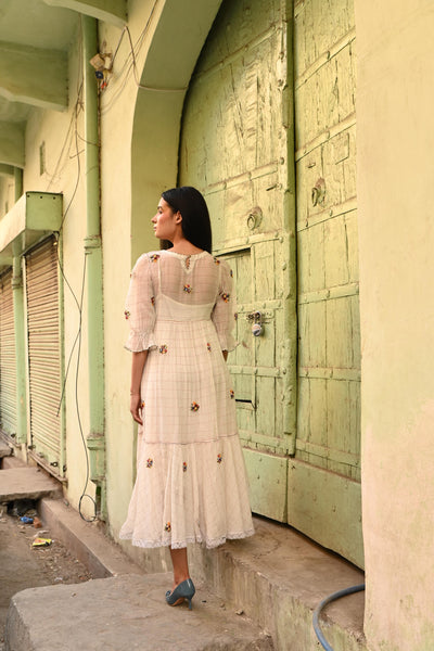 White Round Yoke Dress