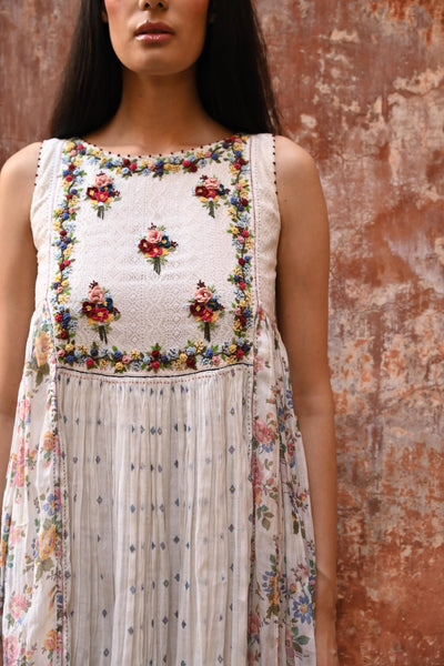 Embroidered Yoke Gathered Dress