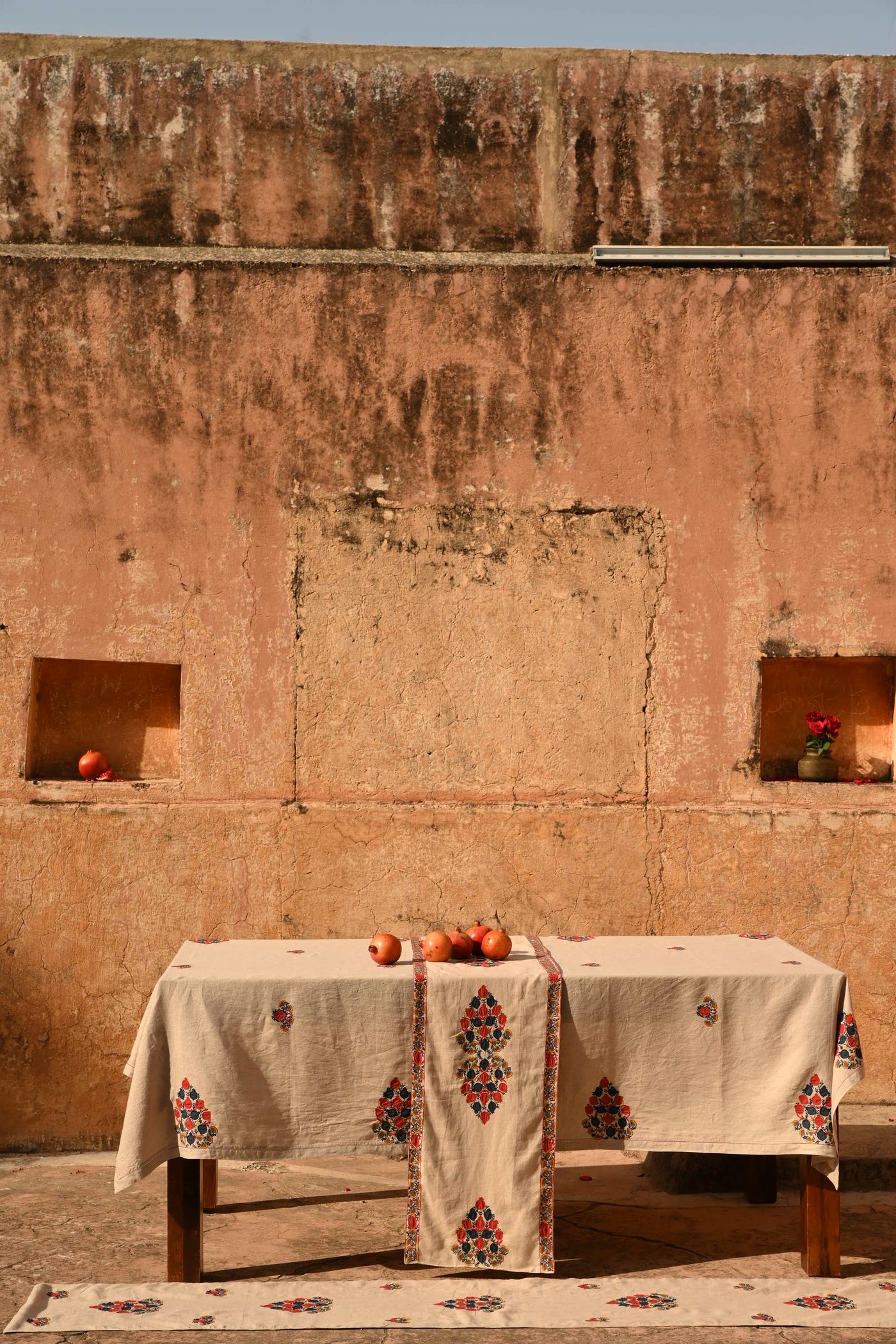 Natural Embroidered Table Cover