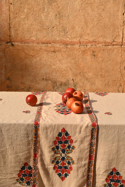 Natural Embroidered Table Cover