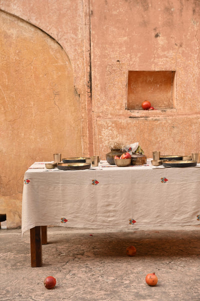 Natural Embroidered Table Cover