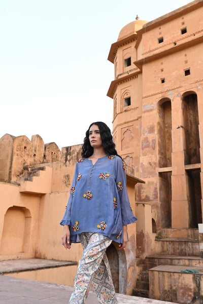 Blue Embroidered Top