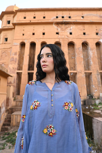 Blue Embroidered Top