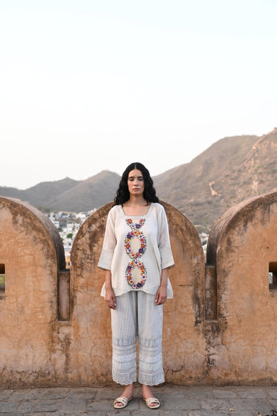 White Embroidered Kaftan Top