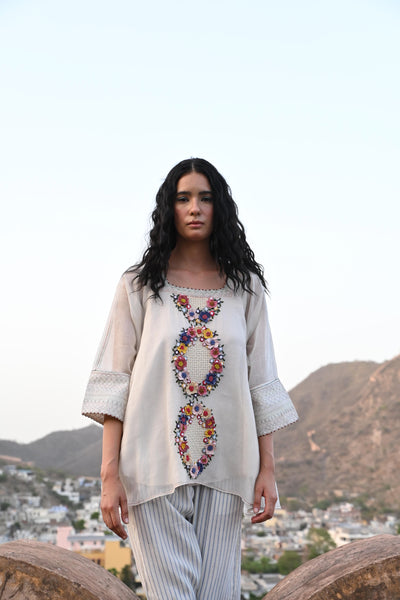 White Embroidered Kaftan Top