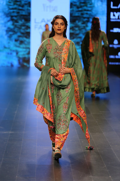 Green Embroidered Kurta With Pant