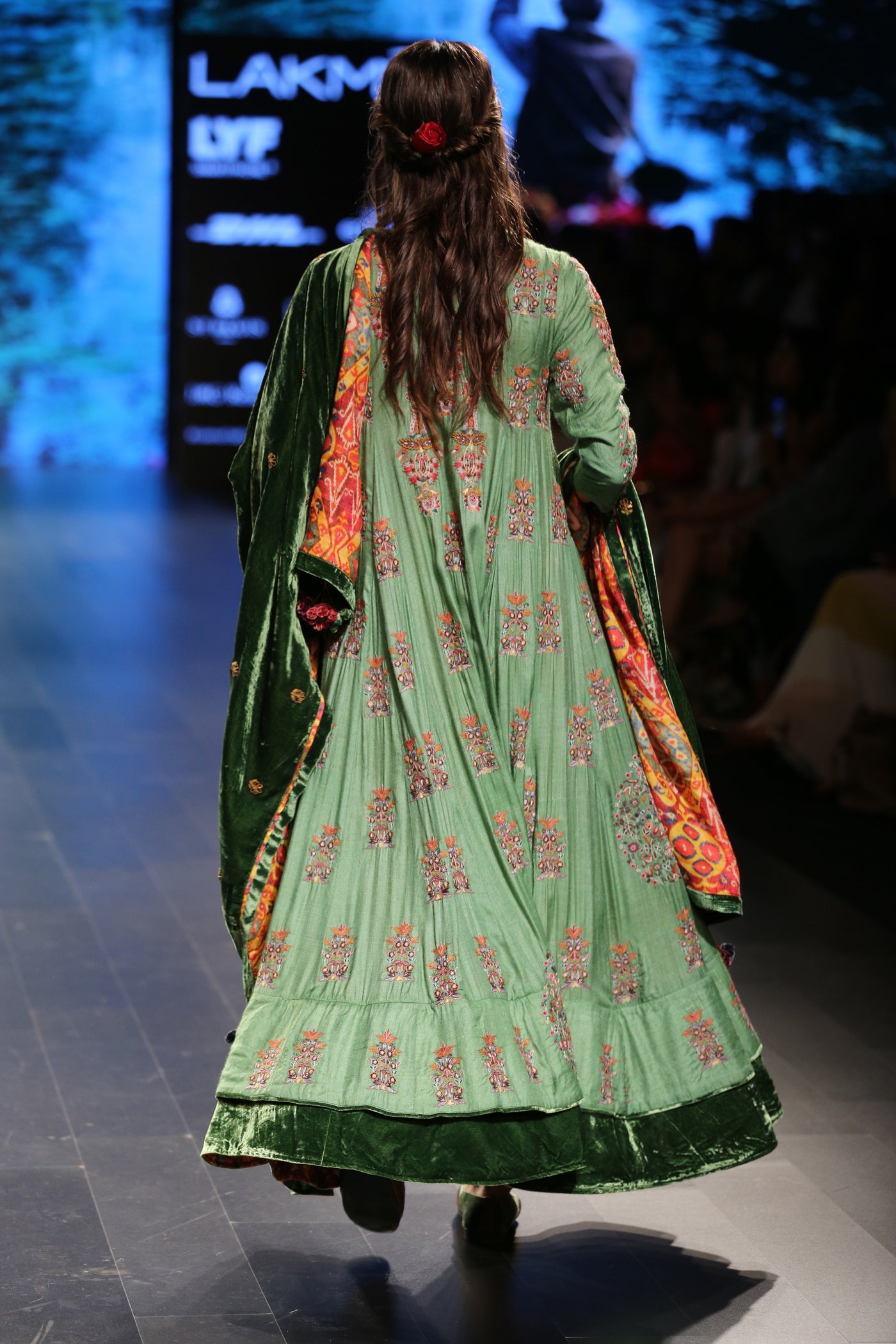 Green Embroidered Dress With Churidaar