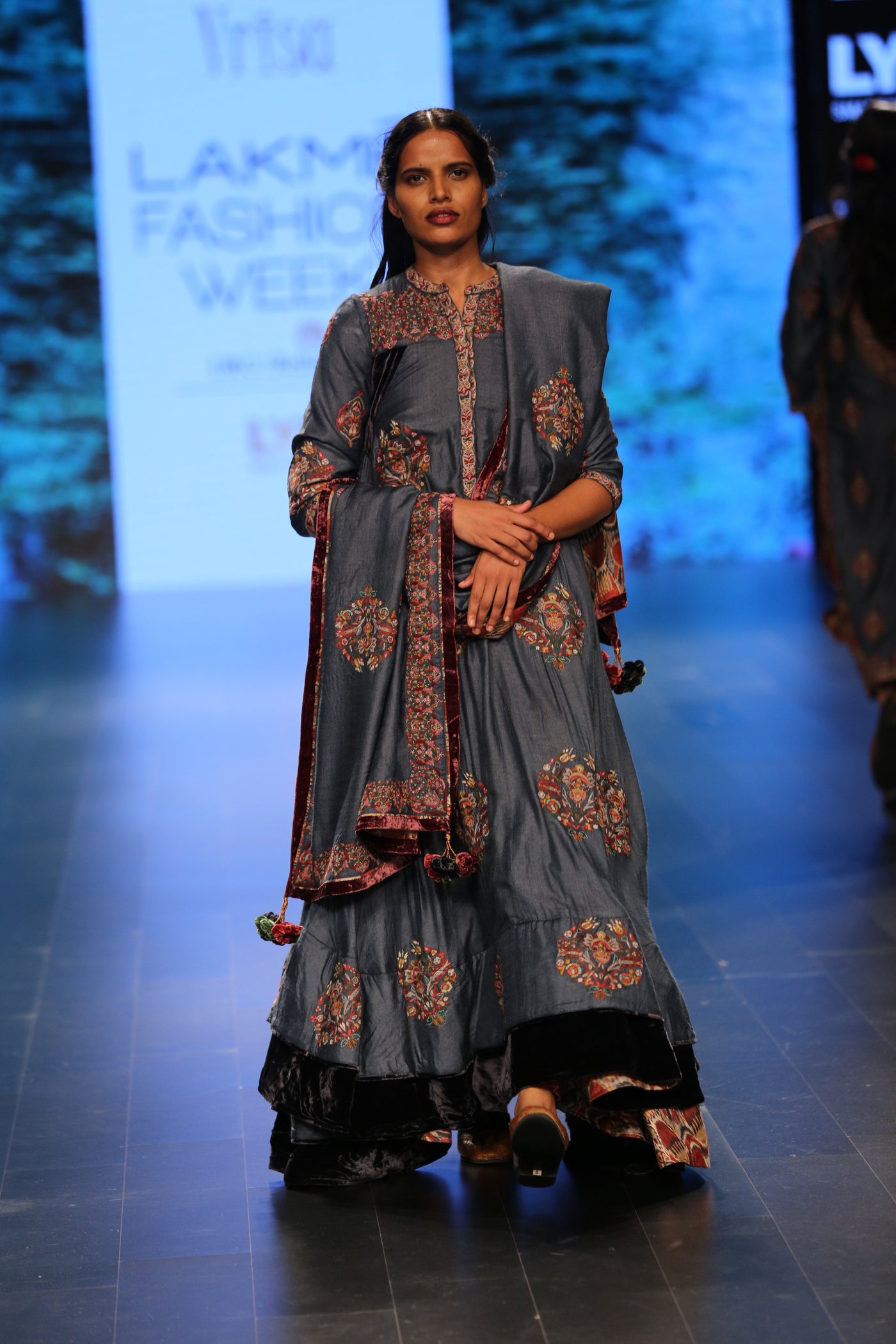 Embroidered Dress With Printed Churidaar
