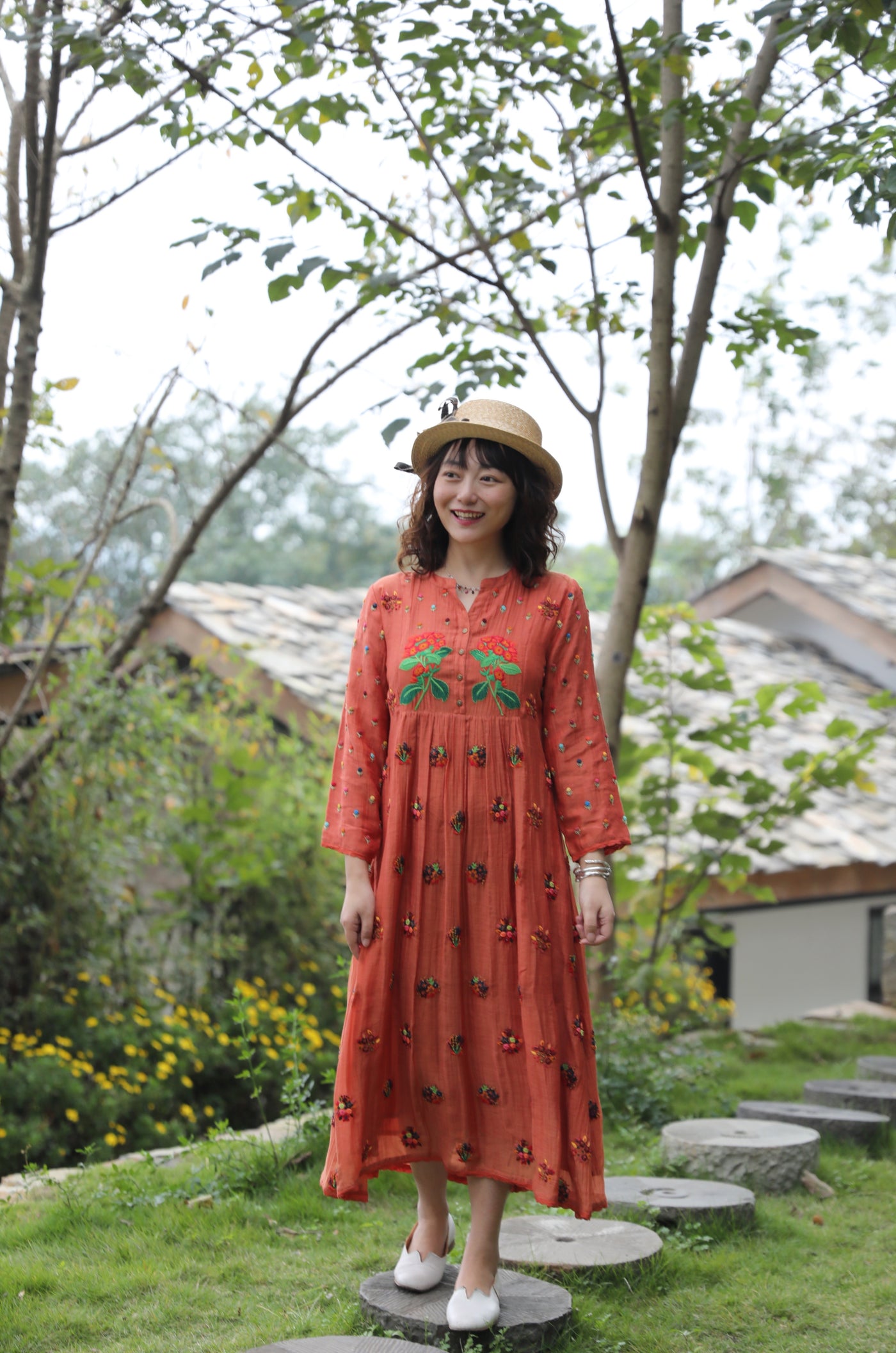 Terracota Hand Embroidered Dress