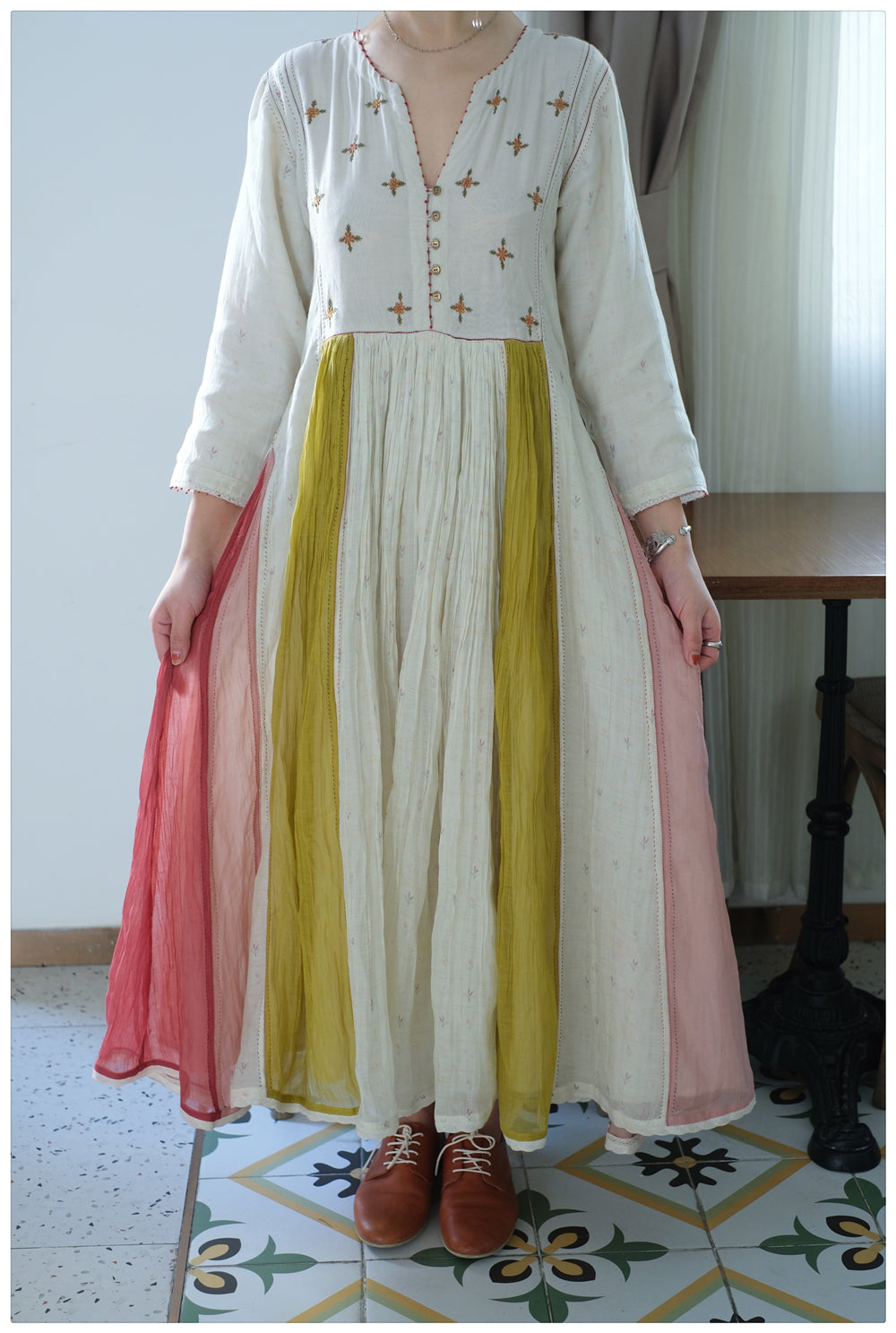 Multi Color Printed Gathered Dress