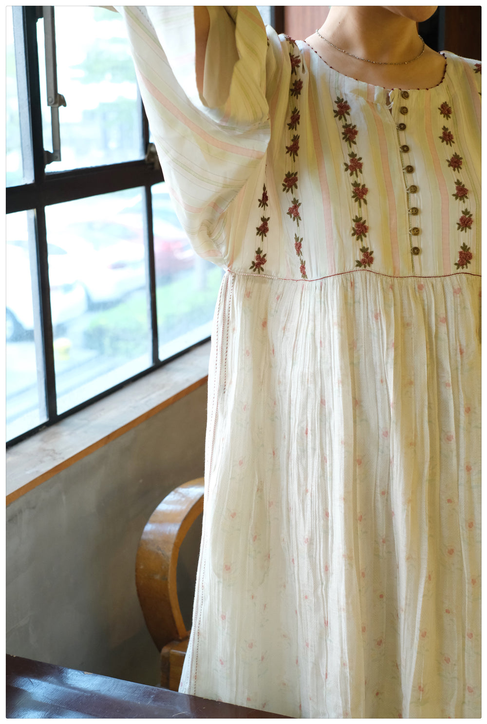 Printed Kaftan Dress With Embroidered Yoke