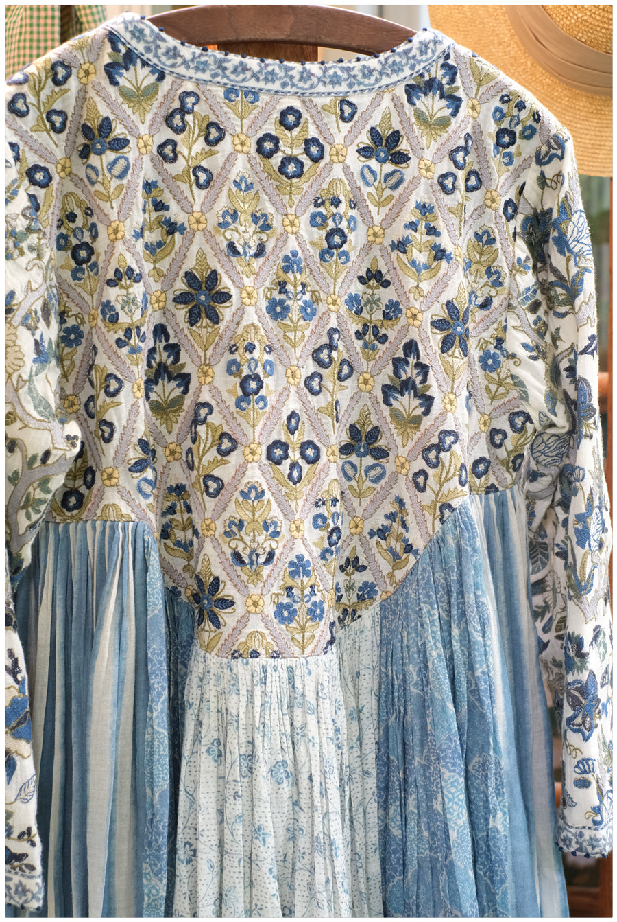 Embroidered Yoke, Multiprinted Gathered Dress