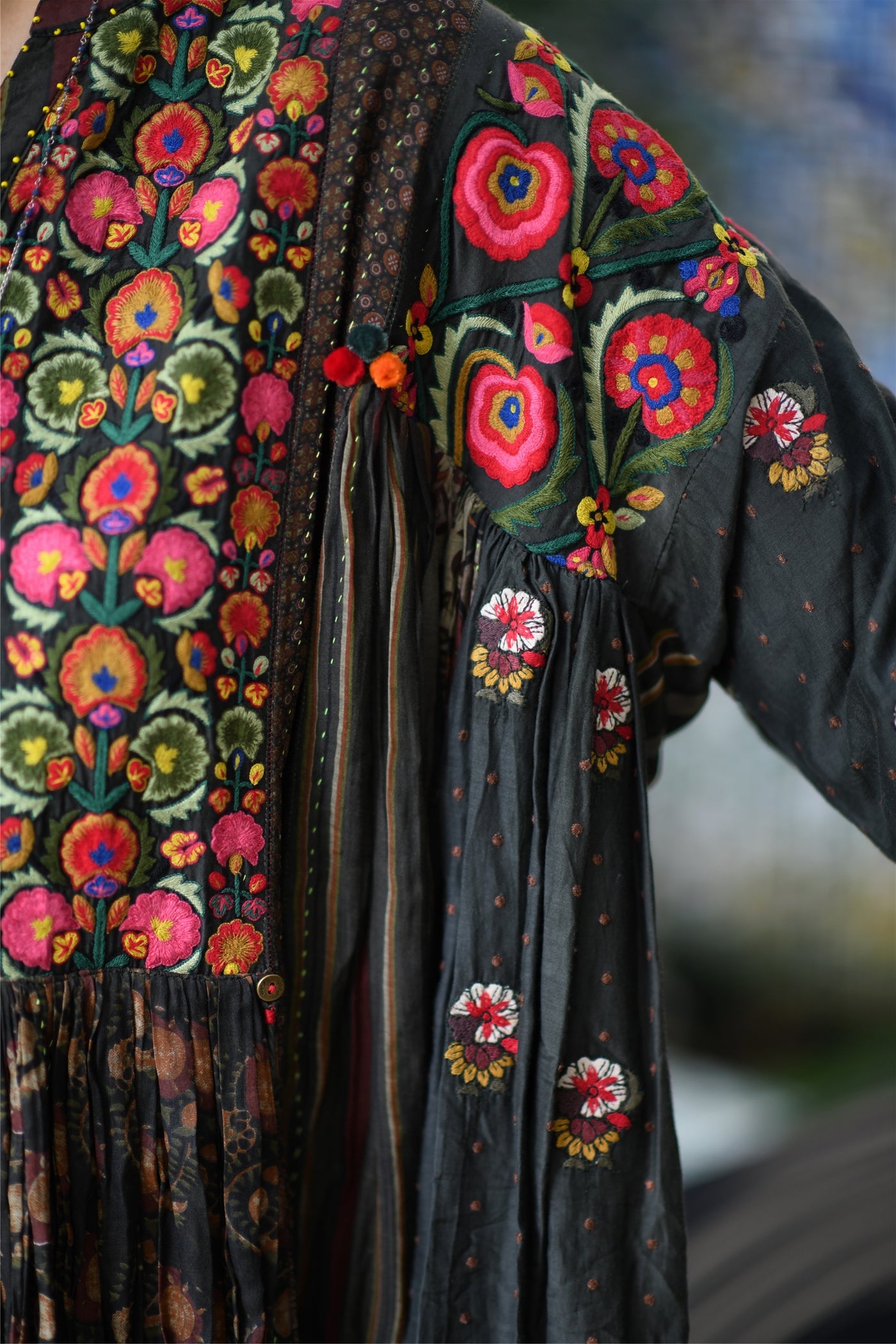 Multi Color Hand Embroidered Kaftan Dress