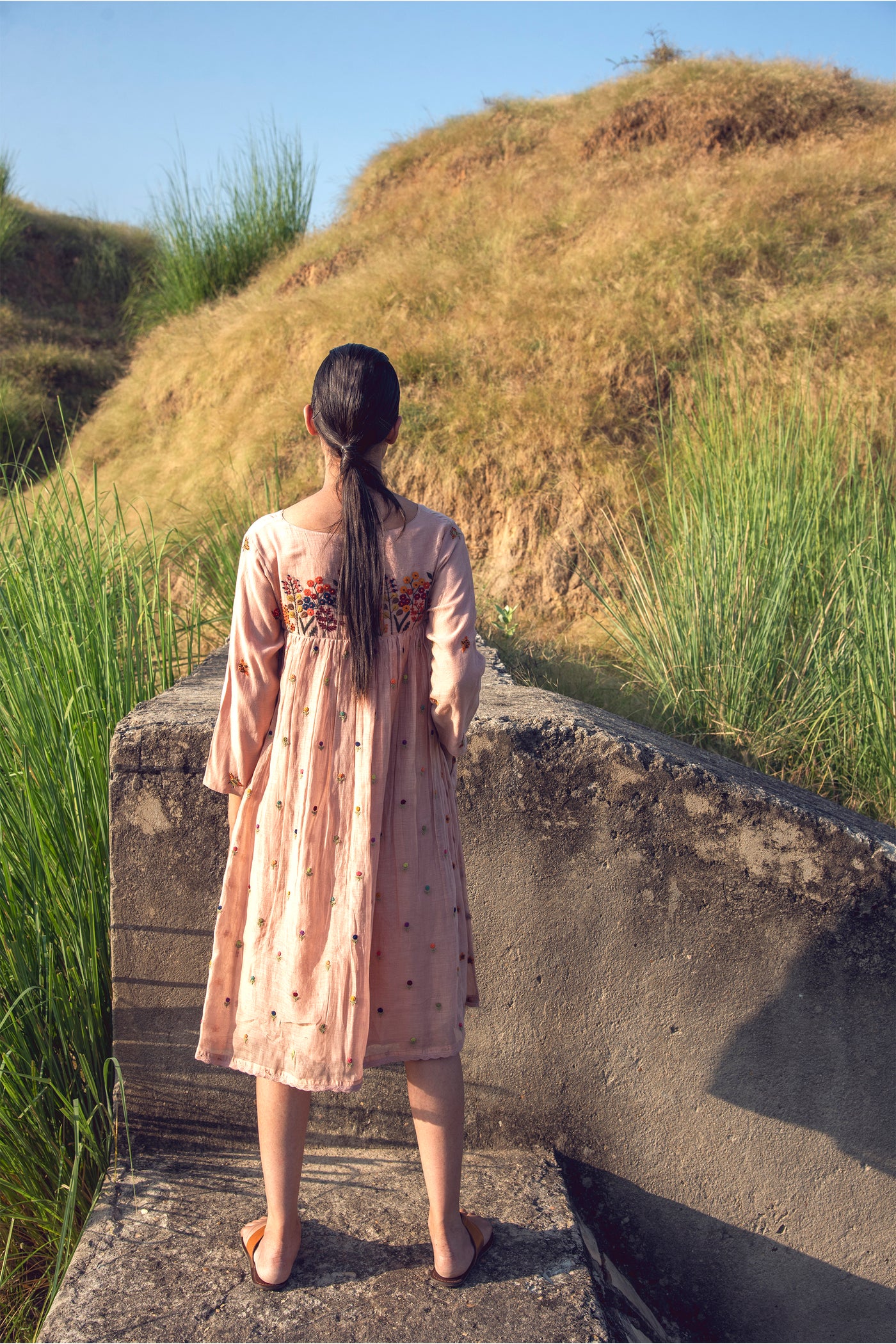 Pink Embroidered Yoke Dress VrisaIndia Pink Embroidered Yoke Dress VrisaIndia