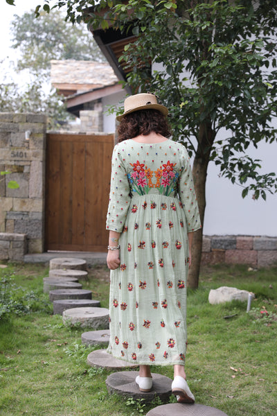 Lime Green Hand Embroidered Dress