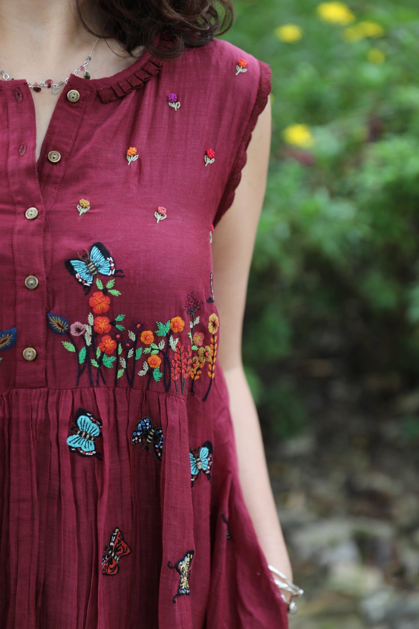 Red Wine Hand Embroidered Dress